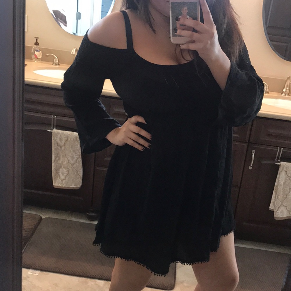 Black Boho Cold shoulder dress